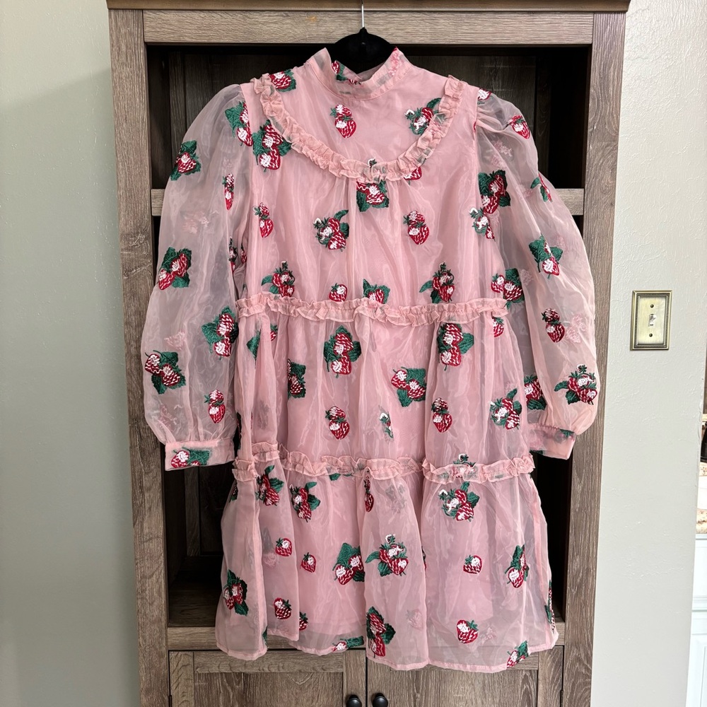 {Sister Jane} Strawberry Fields Embroidered Smock Mini Dress, Size XS